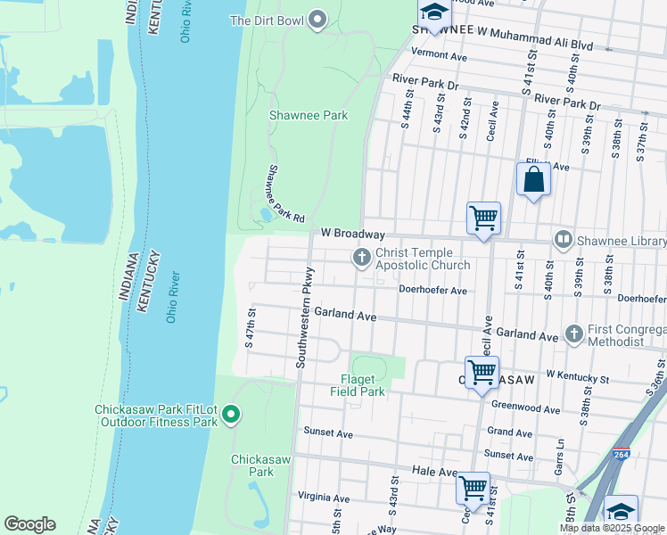 map of restaurants, bars, coffee shops, grocery stores, and more near 4514 Varble Avenue in Louisville