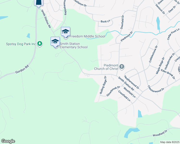 map of restaurants, bars, coffee shops, grocery stores, and more near 7239 Smith Station Road in Fredericksburg