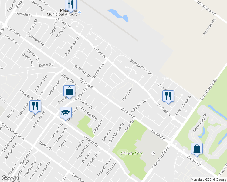 map of restaurants, bars, coffee shops, grocery stores, and more near 828 Bluegrass Drive in Petaluma