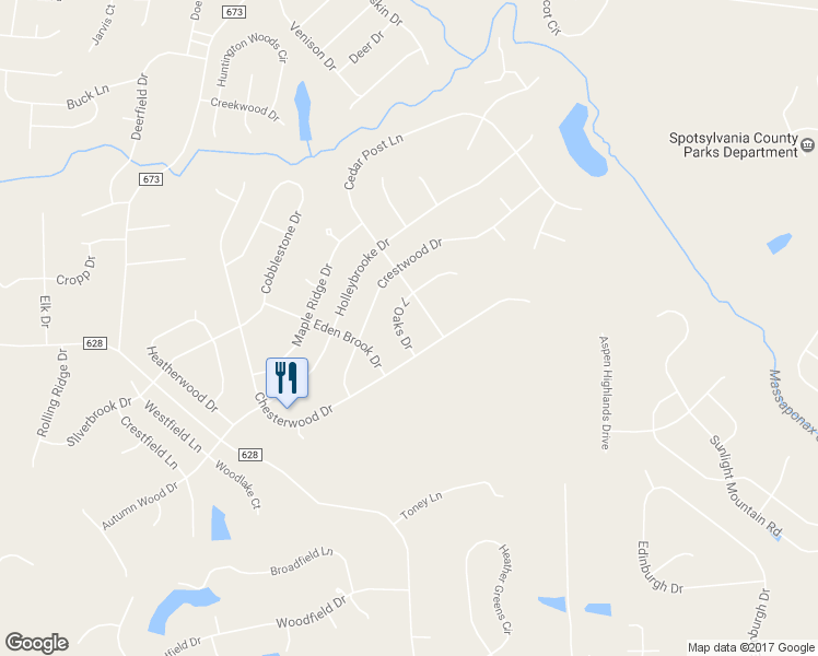 map of restaurants, bars, coffee shops, grocery stores, and more near 10605 7 Oaks Drive in Spotsylvania
