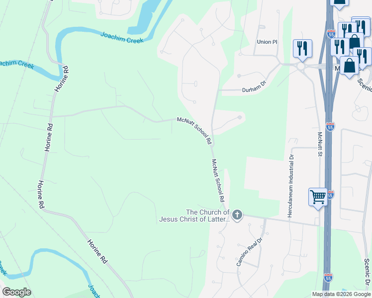 map of restaurants, bars, coffee shops, grocery stores, and more near 1234 McNutt School Road in Festus