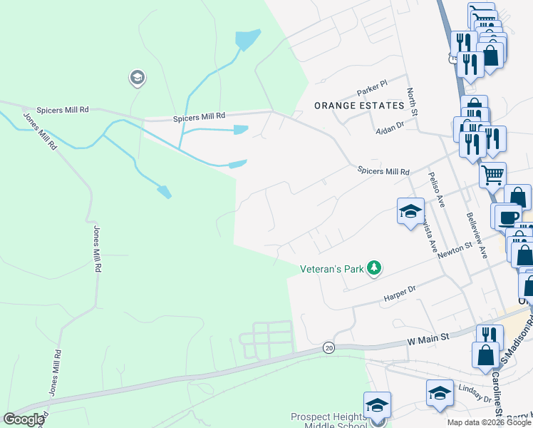 map of restaurants, bars, coffee shops, grocery stores, and more near 14233 Miller Road in Orange