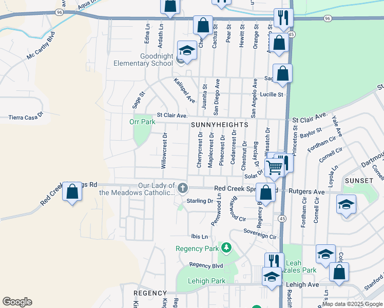 map of restaurants, bars, coffee shops, grocery stores, and more near 1002 Walnutcrest Drive in Pueblo