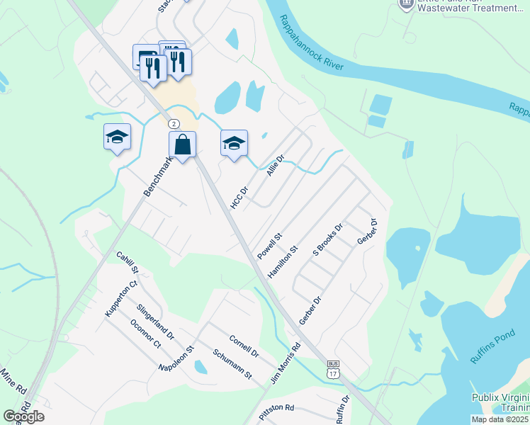 map of restaurants, bars, coffee shops, grocery stores, and more near 10609 Hamiltons Crossing Drive in Fredericksburg