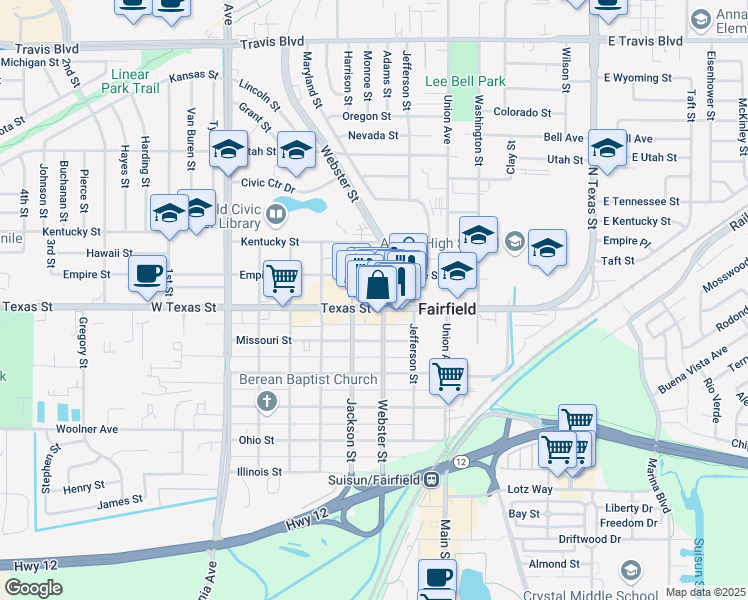 map of restaurants, bars, coffee shops, grocery stores, and more near 738 Webster Street in Fairfield