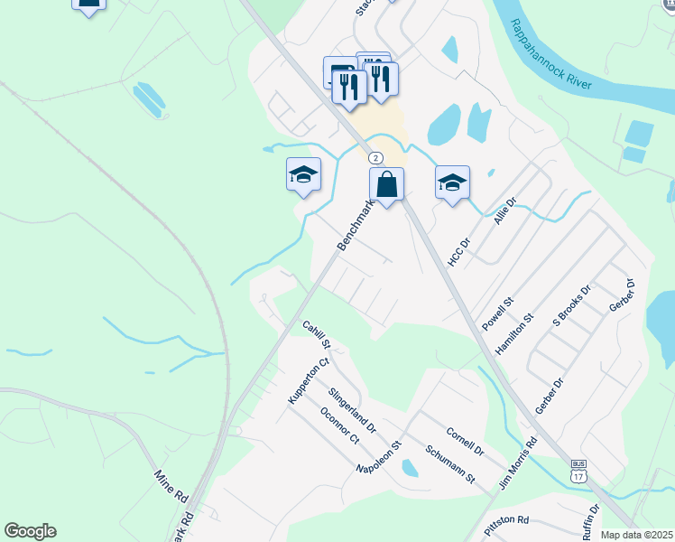 map of restaurants, bars, coffee shops, grocery stores, and more near 10604 Limburg Court in Fredericksburg