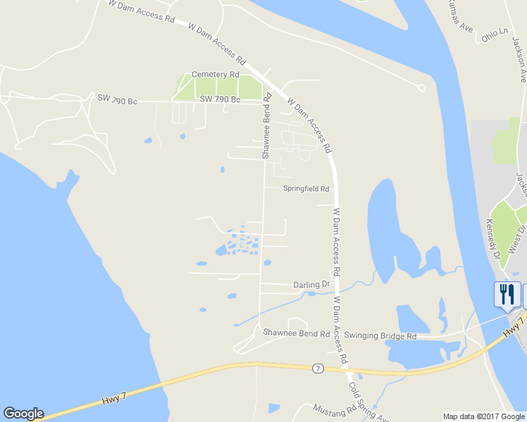 map of restaurants, bars, coffee shops, grocery stores, and more near Shawnee Bend Road in Warsaw