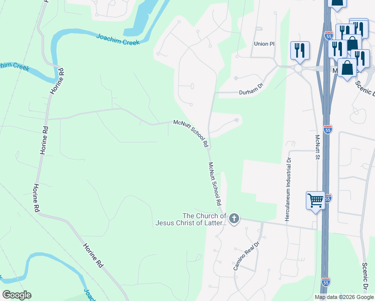 map of restaurants, bars, coffee shops, grocery stores, and more near 1200 McNutt School Road in Festus