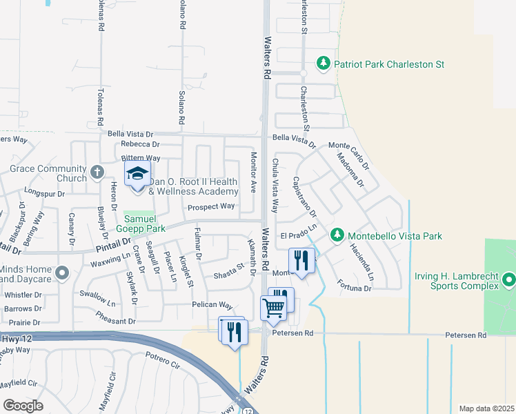 map of restaurants, bars, coffee shops, grocery stores, and more near 1433 Monitor Avenue in Suisun City