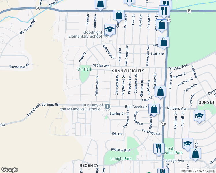 map of restaurants, bars, coffee shops, grocery stores, and more near 1002 Walnutcrest Drive in Pueblo