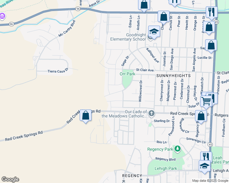 map of restaurants, bars, coffee shops, grocery stores, and more near 5125 Peachcrest Drive in Pueblo