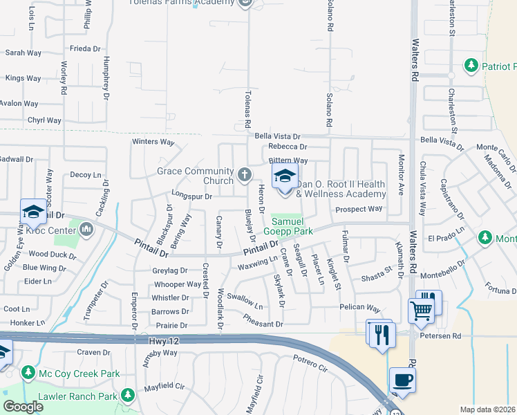 map of restaurants, bars, coffee shops, grocery stores, and more near 820 Heron Drive in Suisun City