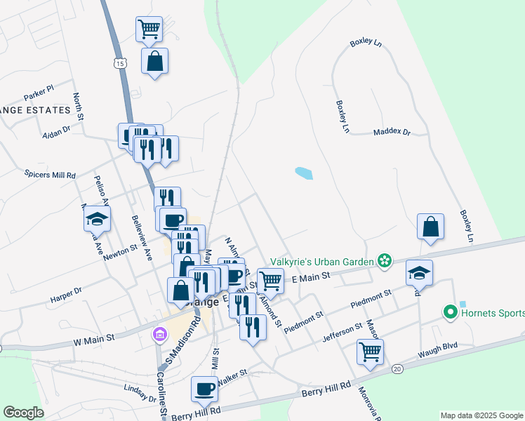 map of restaurants, bars, coffee shops, grocery stores, and more near 198 Landon Lane in Orange