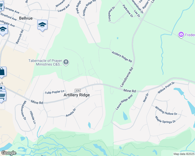 map of restaurants, bars, coffee shops, grocery stores, and more near 10516 Afton Grove Court in Fredericksburg