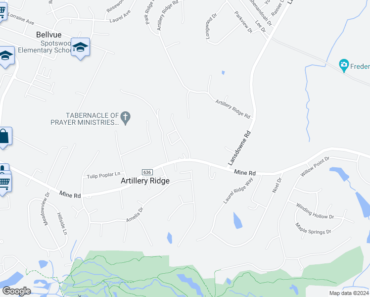 map of restaurants, bars, coffee shops, grocery stores, and more near 10516 Afton Grove Court in Fredericksburg