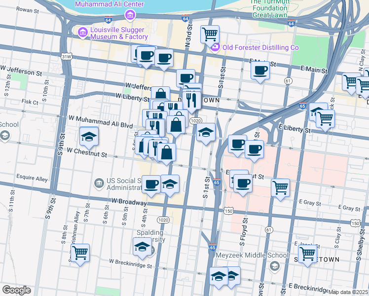 map of restaurants, bars, coffee shops, grocery stores, and more near 217 Guthrie Street in Louisville
