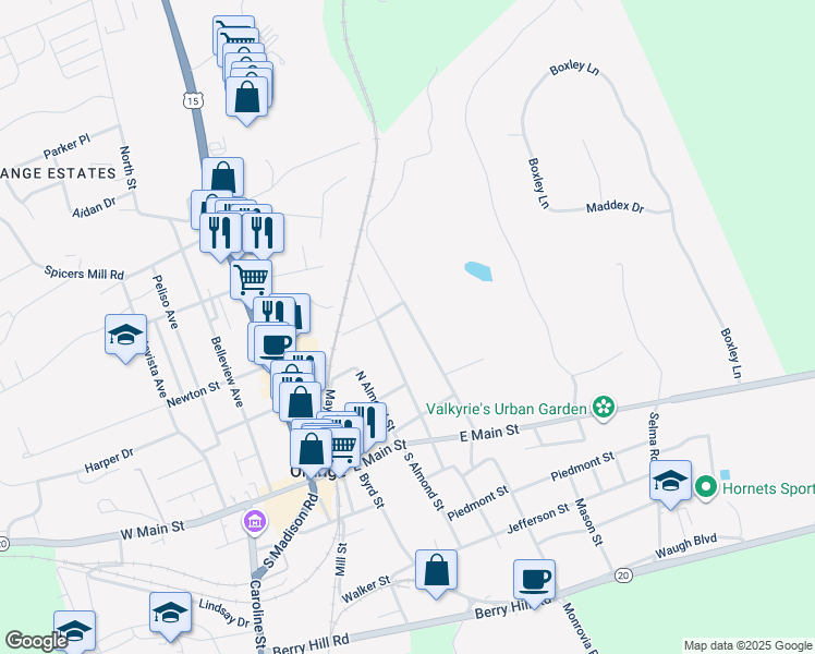 map of restaurants, bars, coffee shops, grocery stores, and more near 198 Landon Lane in Orange