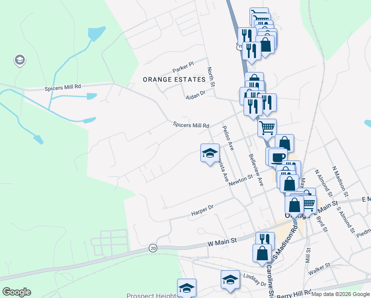 map of restaurants, bars, coffee shops, grocery stores, and more near 14847 Porterfield Drive in Orange