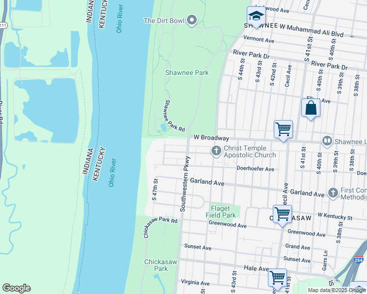map of restaurants, bars, coffee shops, grocery stores, and more near 716 Southwestern Parkway in Louisville