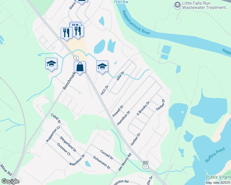 map of restaurants, bars, coffee shops, grocery stores, and more near 10608 Hamiltons Crossing Drive in Fredericksburg