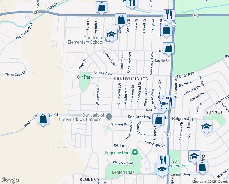 map of restaurants, bars, coffee shops, grocery stores, and more near 1002 Walnutcrest Drive in Pueblo