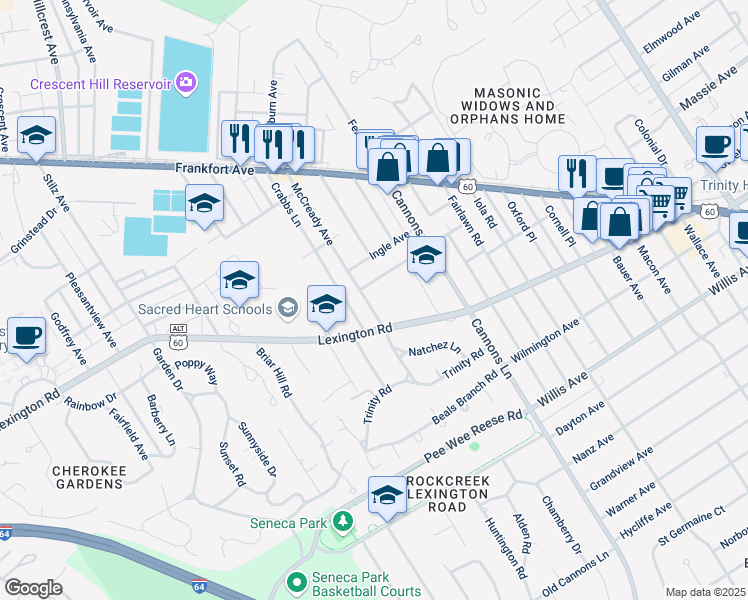 map of restaurants, bars, coffee shops, grocery stores, and more near 409 McCready Avenue in Louisville