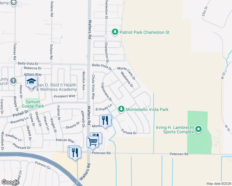 map of restaurants, bars, coffee shops, grocery stores, and more near 743 Palermo Drive in Suisun City