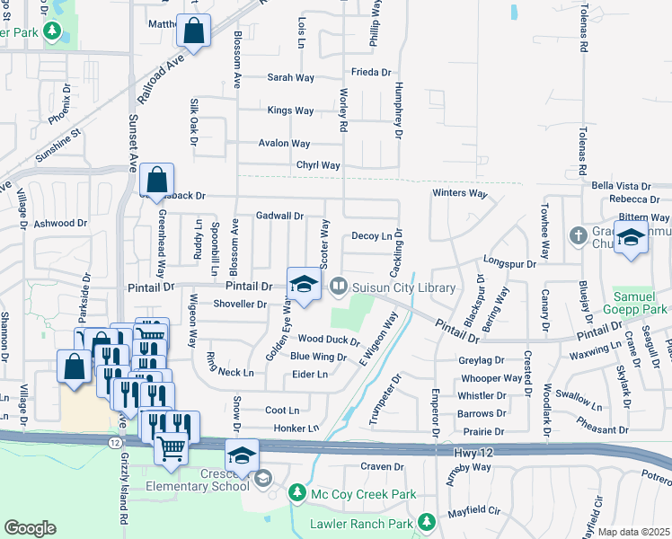 map of restaurants, bars, coffee shops, grocery stores, and more near 806 White Wing Lane in Suisun City