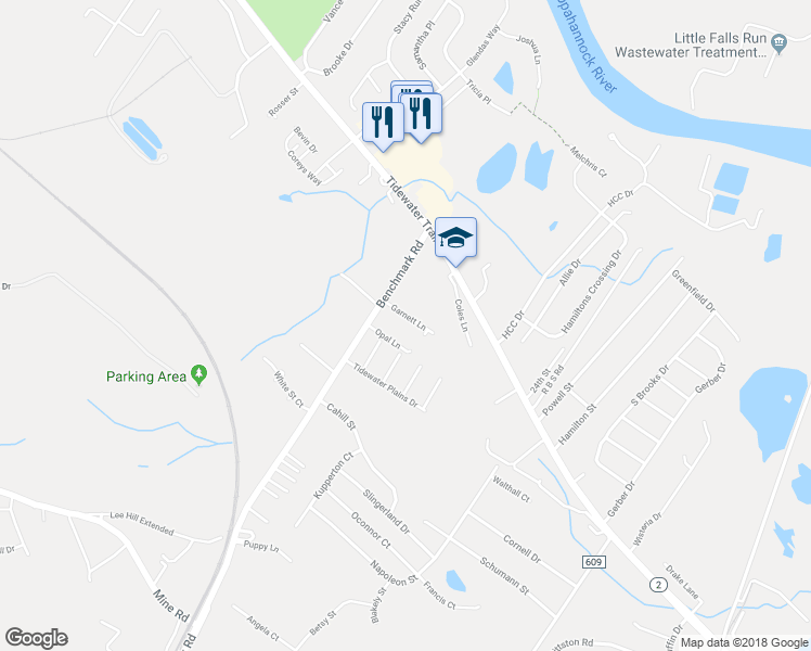 map of restaurants, bars, coffee shops, grocery stores, and more near 10612 Opal Lane in Fredericksburg