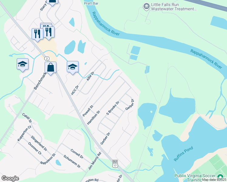 map of restaurants, bars, coffee shops, grocery stores, and more near 401 Hamilton Street in Fredericksburg