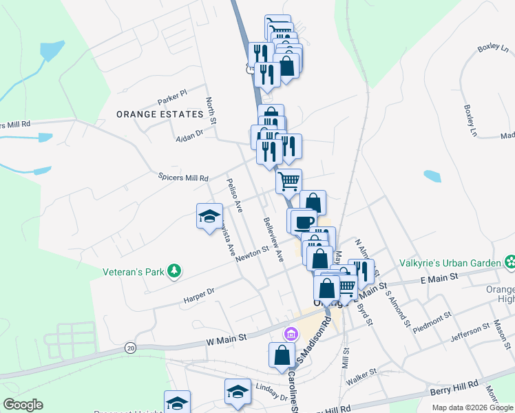 map of restaurants, bars, coffee shops, grocery stores, and more near 278 Belleview Avenue in Orange