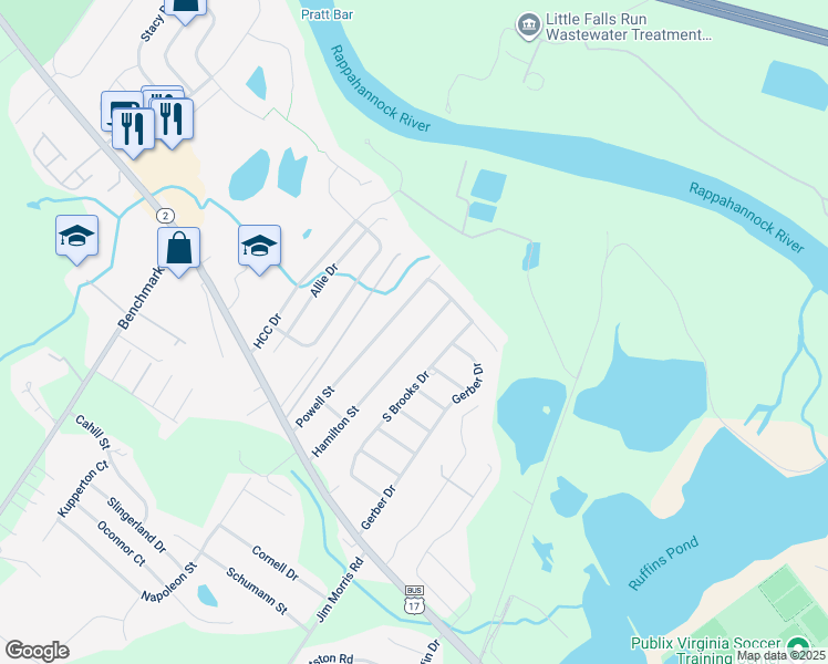 map of restaurants, bars, coffee shops, grocery stores, and more near 403 Hamilton Street in Fredericksburg