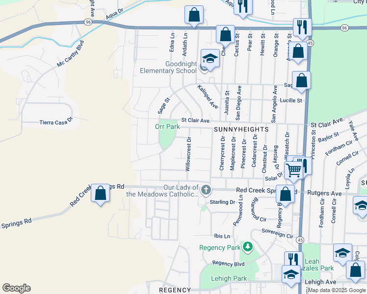 map of restaurants, bars, coffee shops, grocery stores, and more near 1007 Willowcrest Place in Pueblo