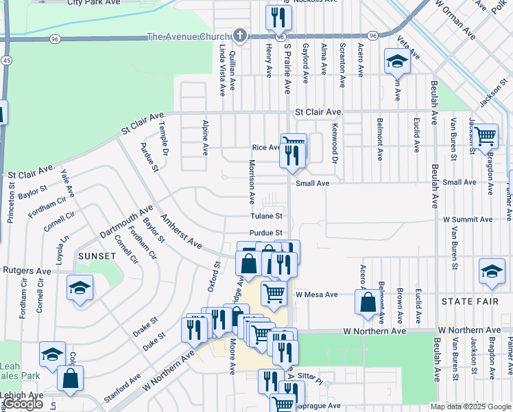 map of restaurants, bars, coffee shops, grocery stores, and more near 922 Morrison Avenue in Pueblo