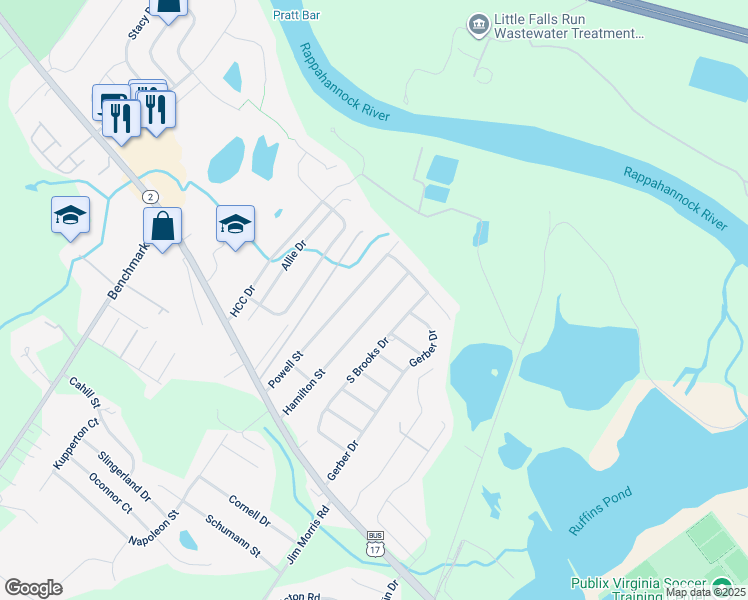 map of restaurants, bars, coffee shops, grocery stores, and more near 403 Hamilton Street in Fredericksburg
