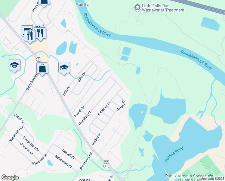 map of restaurants, bars, coffee shops, grocery stores, and more near 408 Hamilton Street in Fredericksburg