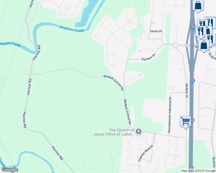 map of restaurants, bars, coffee shops, grocery stores, and more near 1234 McNutt School Road in Festus