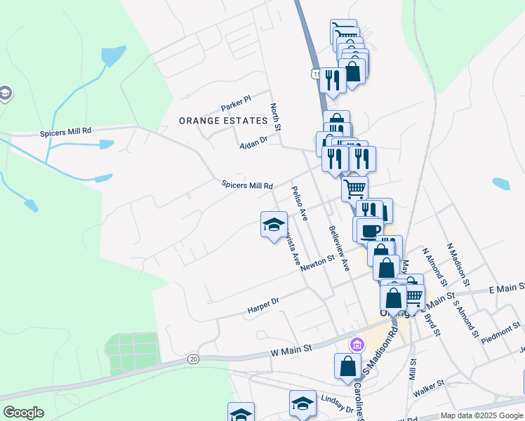 map of restaurants, bars, coffee shops, grocery stores, and more near 252-256 Montevista Avenue in Orange