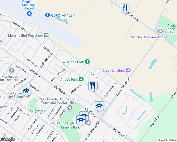 map of restaurants, bars, coffee shops, grocery stores, and more near 1929 Rogers Lane in Petaluma