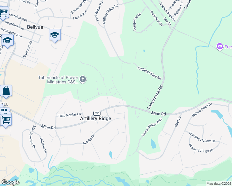 map of restaurants, bars, coffee shops, grocery stores, and more near 4113 Mine Road in Fredericksburg