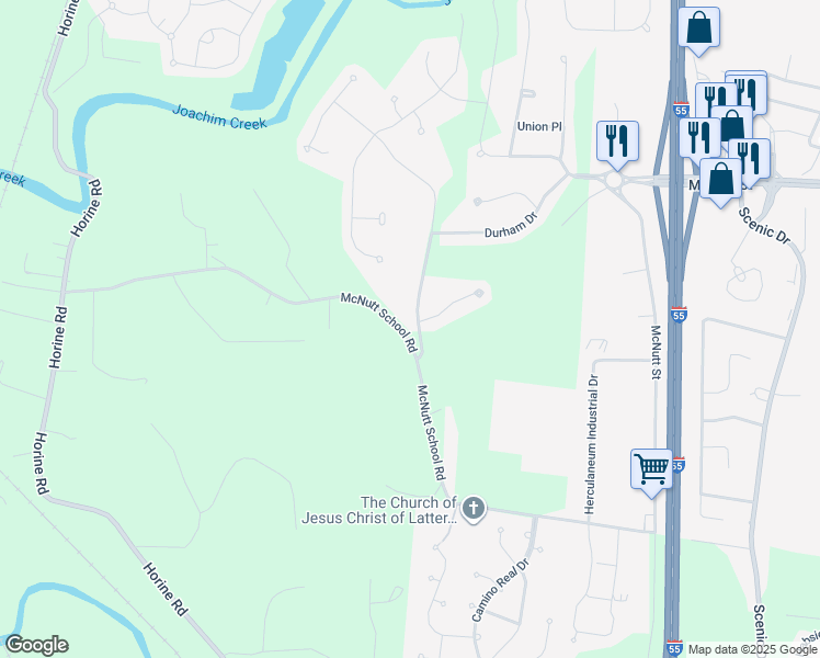 map of restaurants, bars, coffee shops, grocery stores, and more near 1044 Stonewick Court in Herculaneum