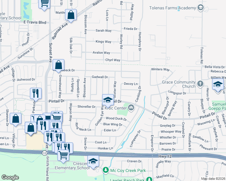 map of restaurants, bars, coffee shops, grocery stores, and more near 812 Scoter Way in Suisun City