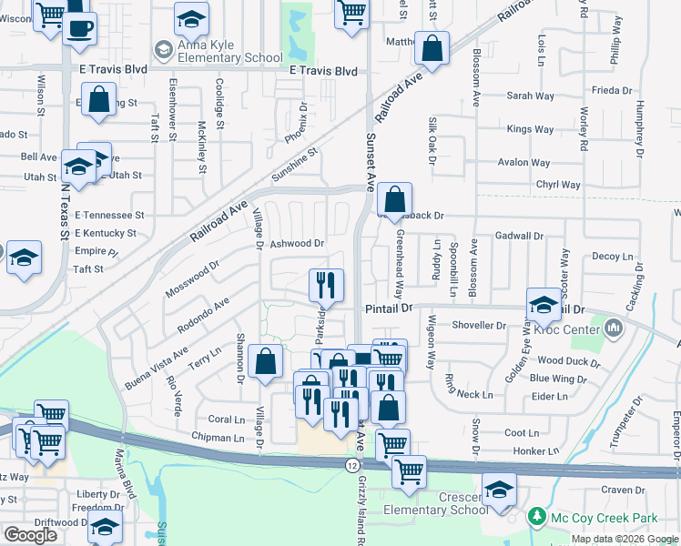 map of restaurants, bars, coffee shops, grocery stores, and more near 201 Fairbrook Court in Suisun City