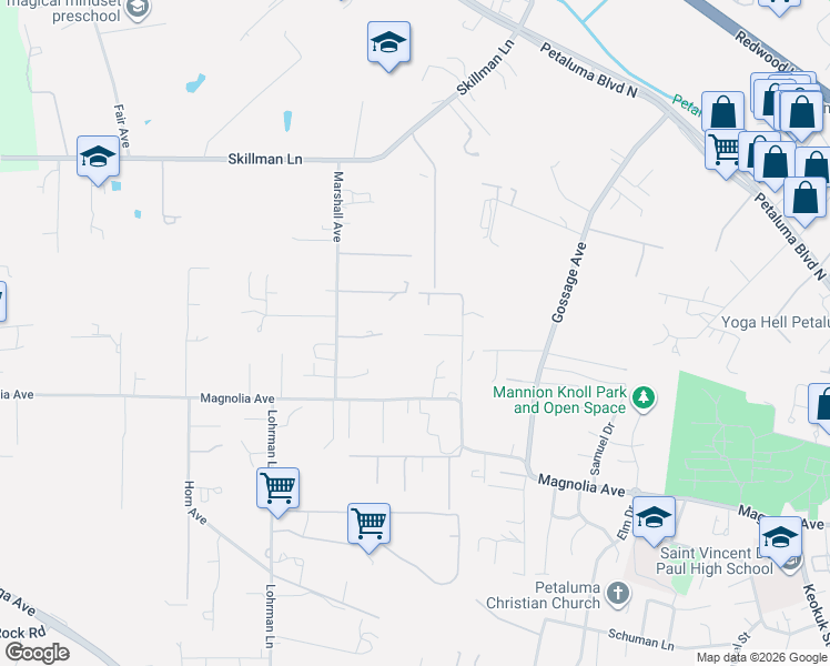 map of restaurants, bars, coffee shops, grocery stores, and more near 1880 Magnolia Avenue in Petaluma