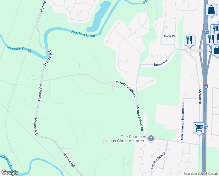 map of restaurants, bars, coffee shops, grocery stores, and more near 1234 McNutt School Road in Festus