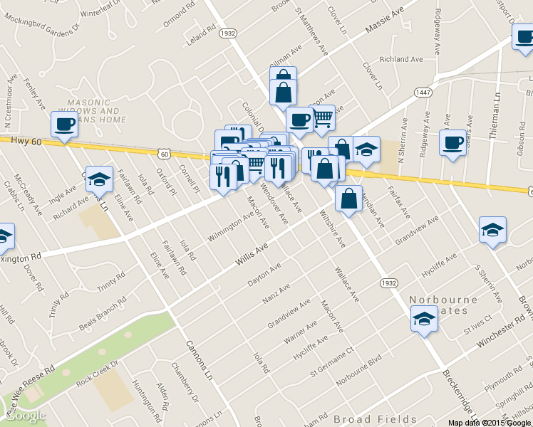 map of restaurants, bars, coffee shops, grocery stores, and more near 317 Macon Avenue in Louisville