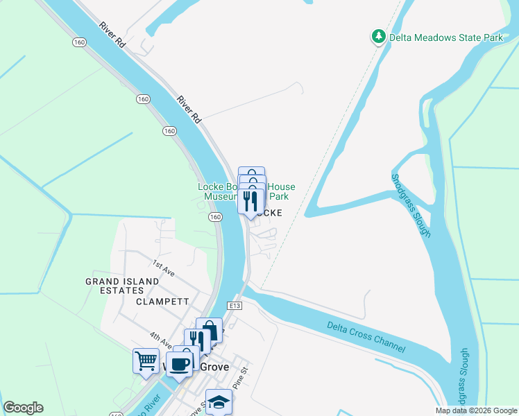 map of restaurants, bars, coffee shops, grocery stores, and more near 13920 Key Street in Walnut Grove