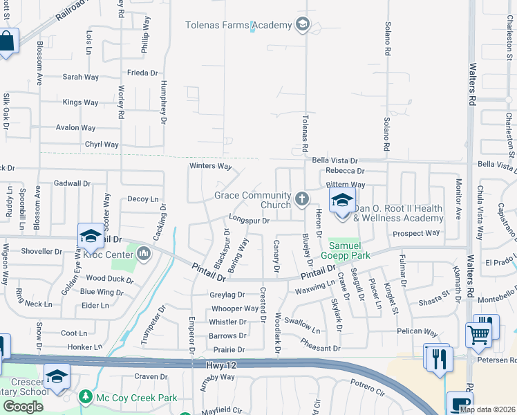 map of restaurants, bars, coffee shops, grocery stores, and more near 915 Javan Way in Suisun City