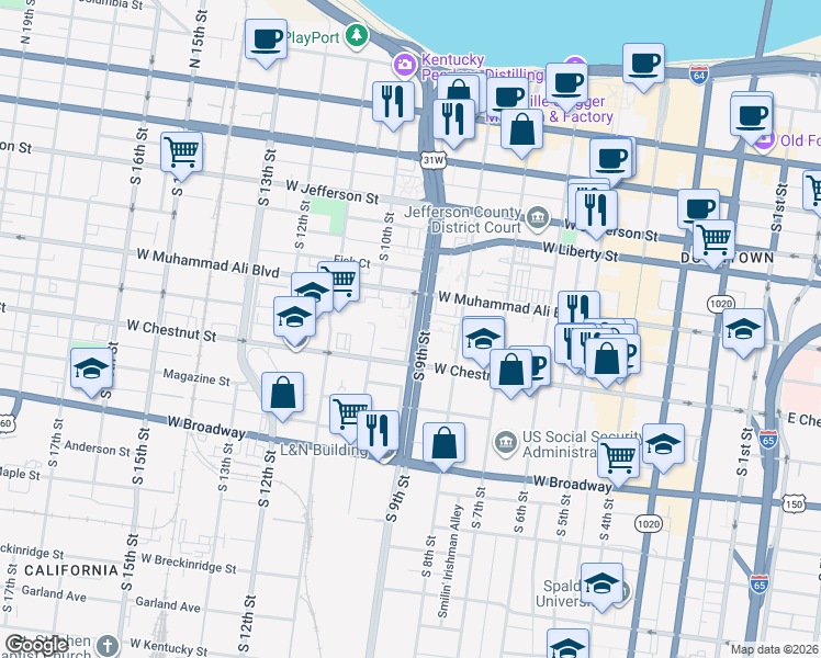 map of restaurants, bars, coffee shops, grocery stores, and more near 388 Village West Drive in Louisville