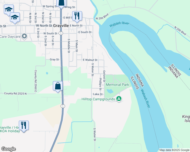 map of restaurants, bars, coffee shops, grocery stores, and more near 700-798 Warren Street in Grayville